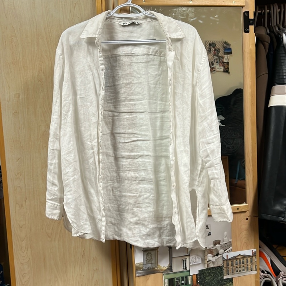 White Zara Linen Overshirt